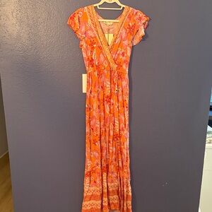 BeBop Orange and Pink Floral Wrap Maxi Dress